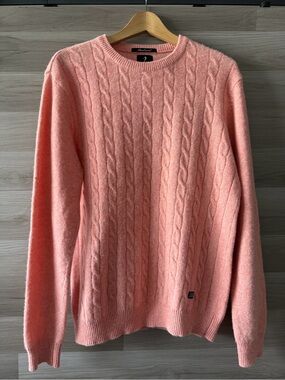 Indian Terrain Lambswool Pink (Salmon) Cable-Knit Crewneck Sweater